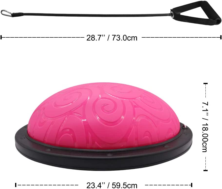 Anti-slip balance half ball with straps, pink