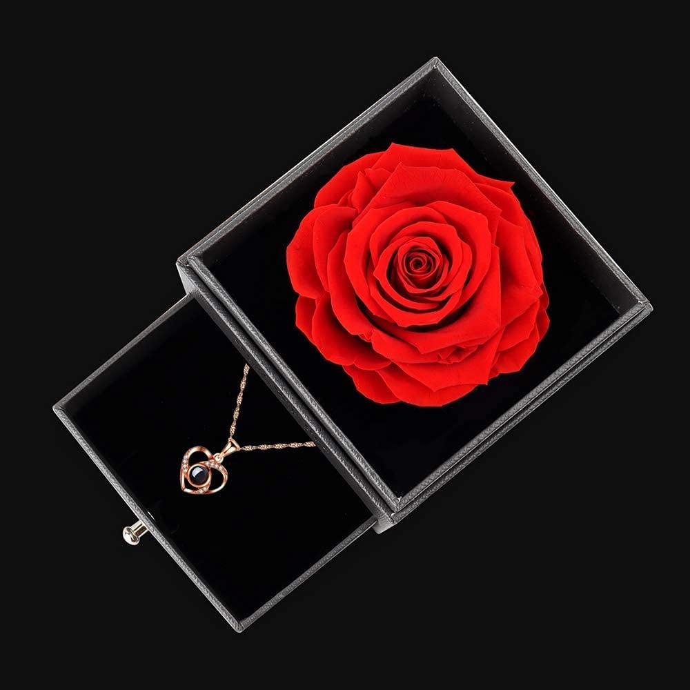 Eternal rose with Love You necklace, (red)
