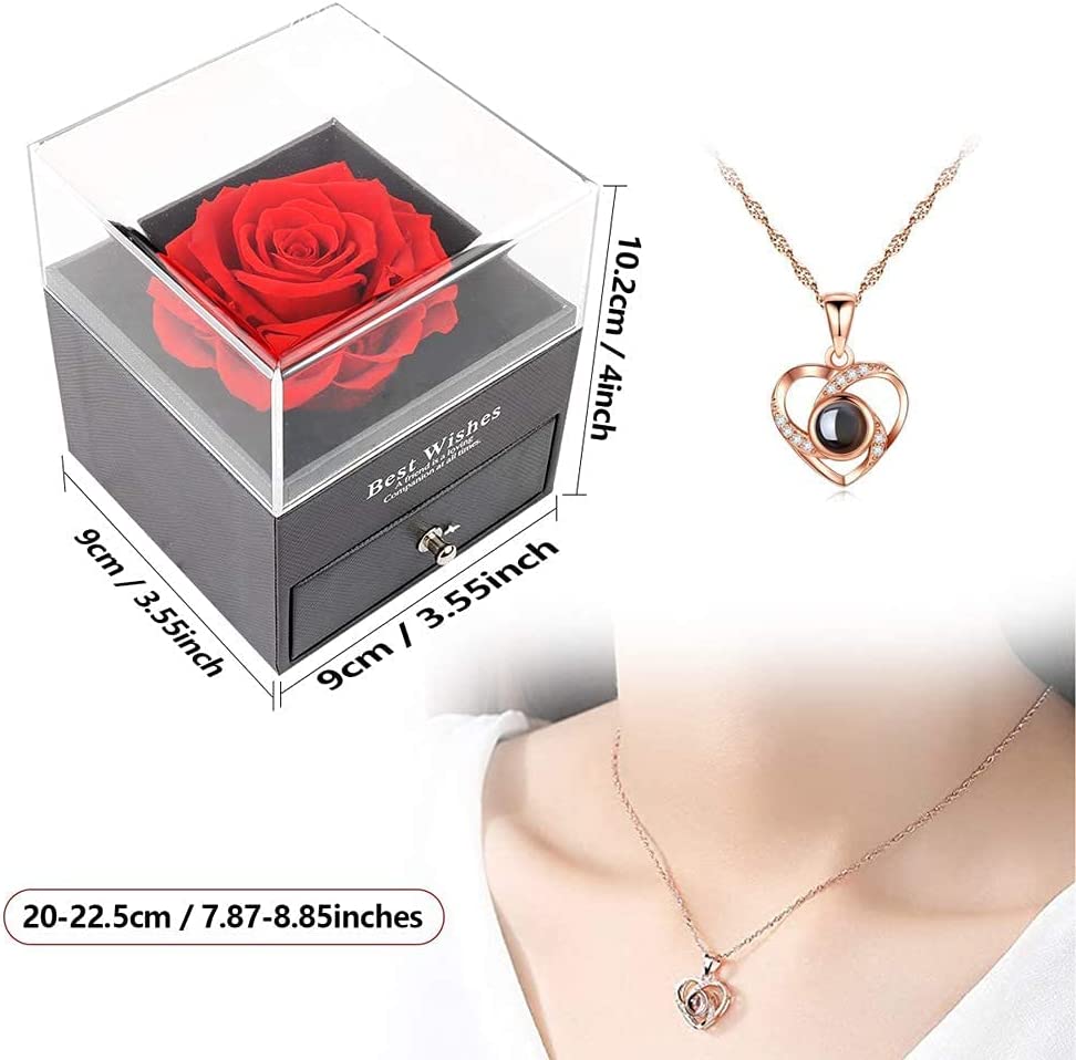 Eternal rose with Love You necklace, (red)